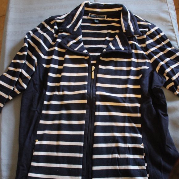 Karen Scott Women's Jacket Blue Stripe Size Large (CLO) - Picture 1 of 4